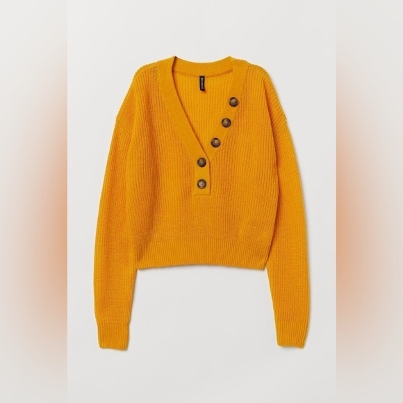 H&M DIVIDED Marigold Yellow Cropped Pullover V Neck Sweater small - Picture 7 of 7